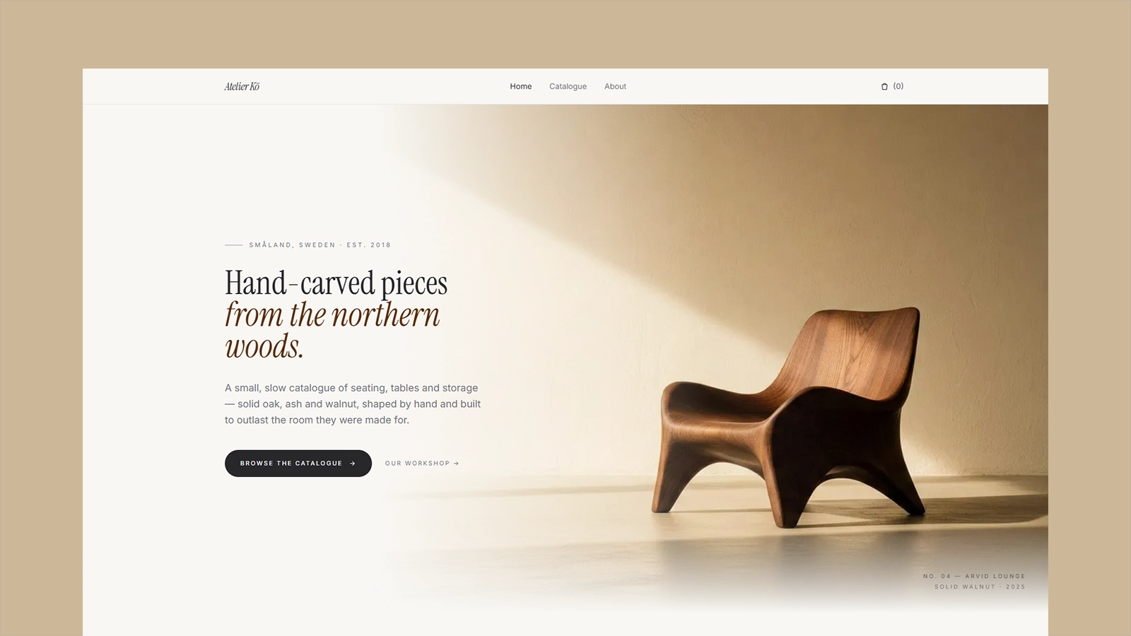 Aperçu éditorial d’un site pour un atelier de mobilier